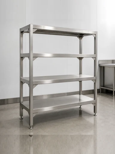 Reinforced stationary stainless steel open rack on adjustable feet