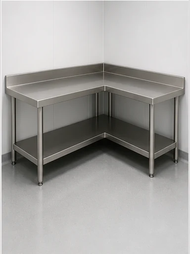 Corner stainless steel preparation table